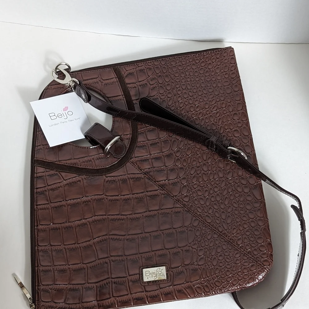 Beijo Couture brown laptop croc bag NEW 13x15